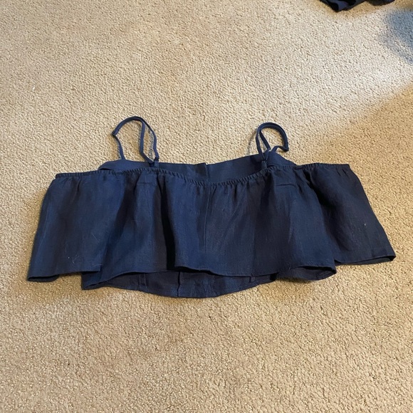 Reformation off shoulder crop button front top navy - Picture 6 of 6